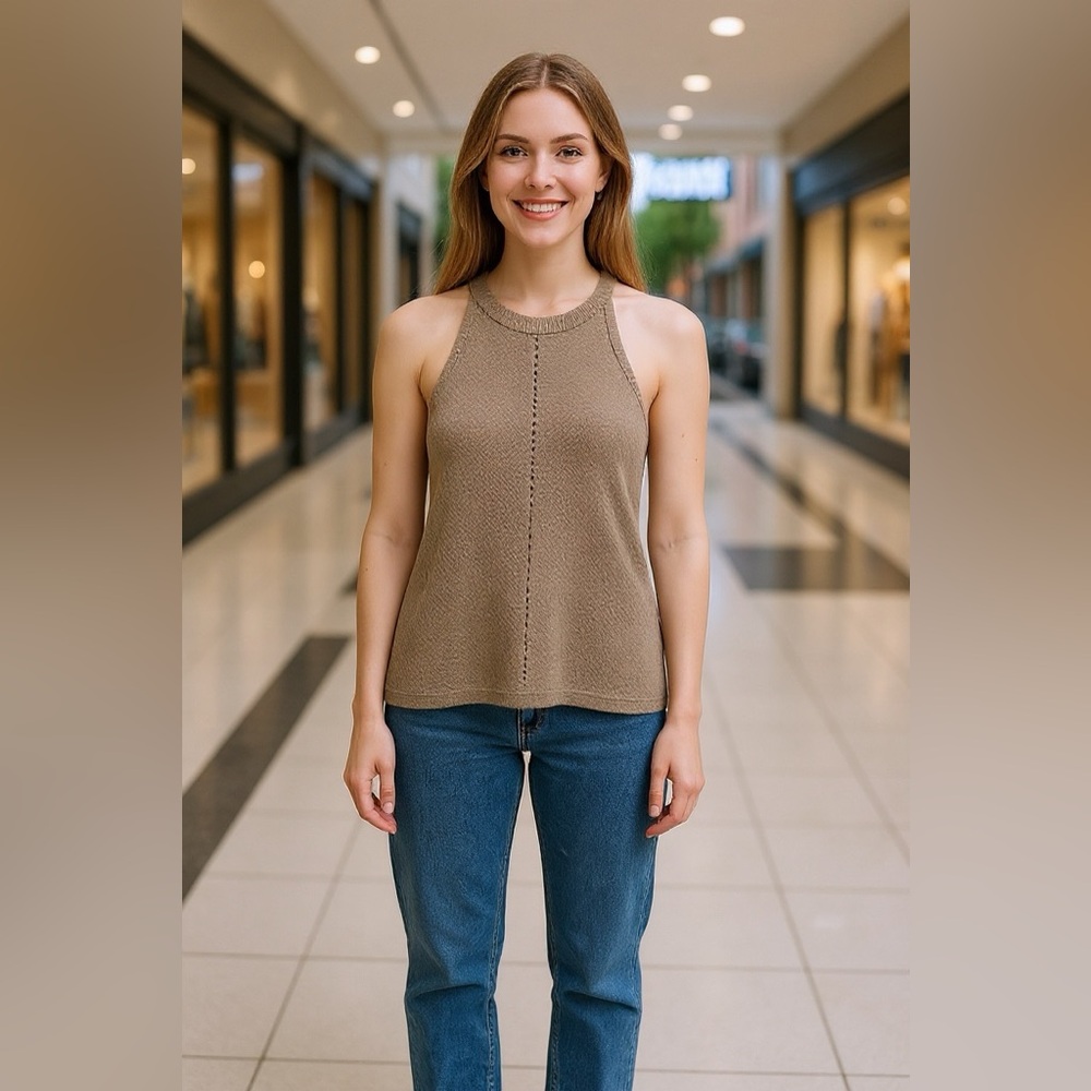 Size S | Light tan halter sweater w/ open cable knit ~Gently loved, no flaws